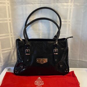 Vintage MARK CROSS 1845 Black Genuine Leather Snakeskin Design Shoulder Bag